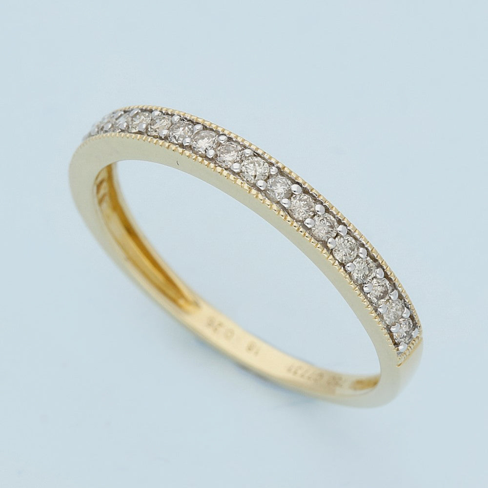 18ct Yellow Gold Diamond Half Eternity Ring Milgrain Edge