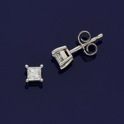 18ct White Gold Princess Cut Diamond Stud Earrings 0.52ct