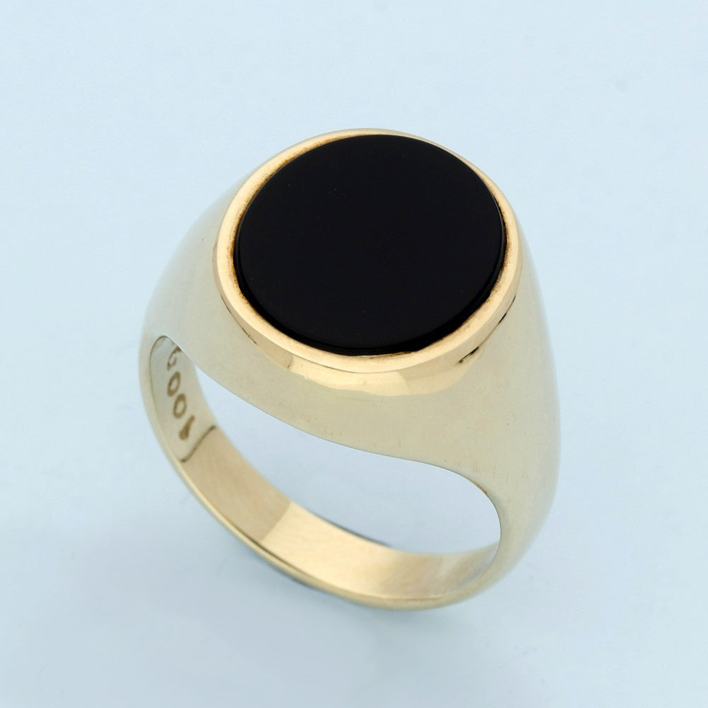 Large 9ct Yellow Gold Black Onyx Oval Signet Ring 17mm Brighton
