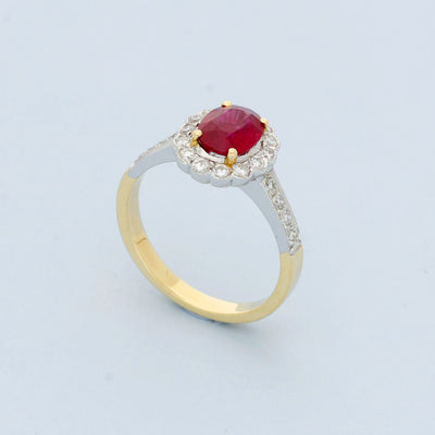 18ct Yellow and White Gold Ruby & Diamond Cluster Ring