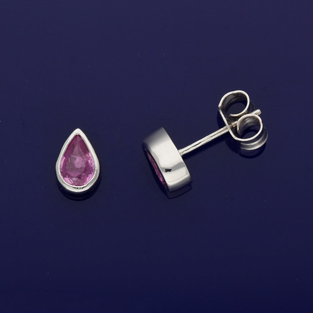 18ct White Gold Pear Shape Pink Sapphire Stud Earrings