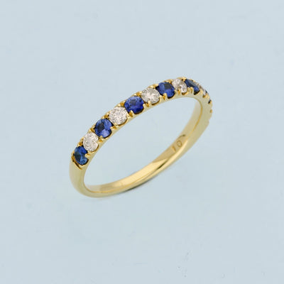 18ct Yellow Gold Sapphire & Diamond Half Eternity Ring