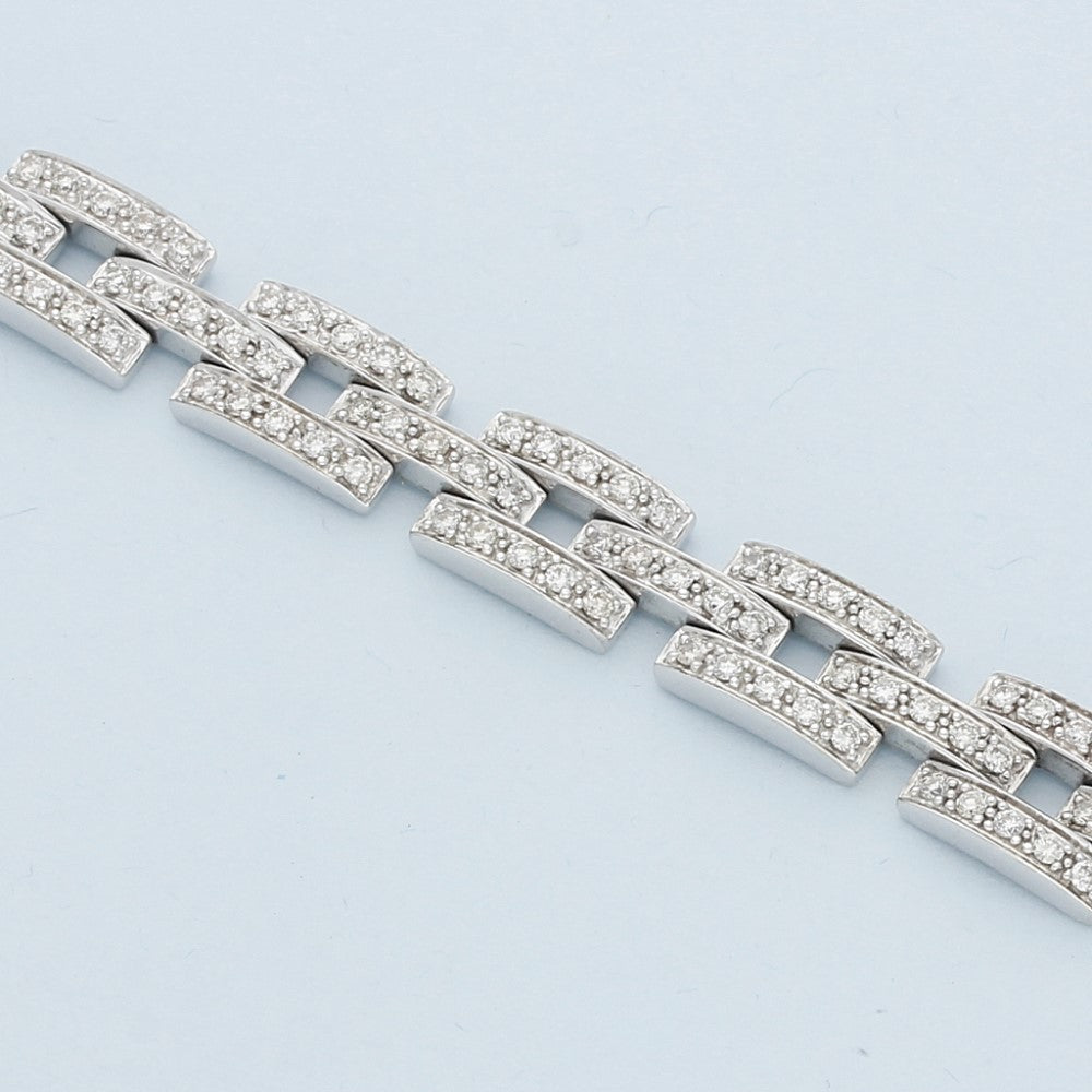 Pre-owned 18ct White Gold Brick Link 2.61ct Pave Diamond Bracelet