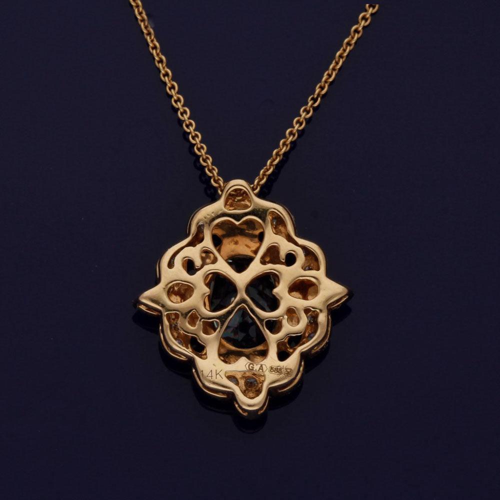 14ct Rose Gold Aquamarine and Diamond Pendant Necklace - GoldArts