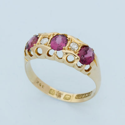 Vintage 18ct Yellow Gold Tourmaline and Old Cut Diamond Ring