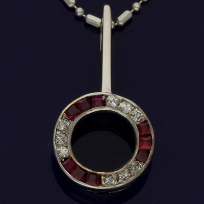 18ct White Gold Ruby and Diamond Circle of Life Necklace - GoldArts