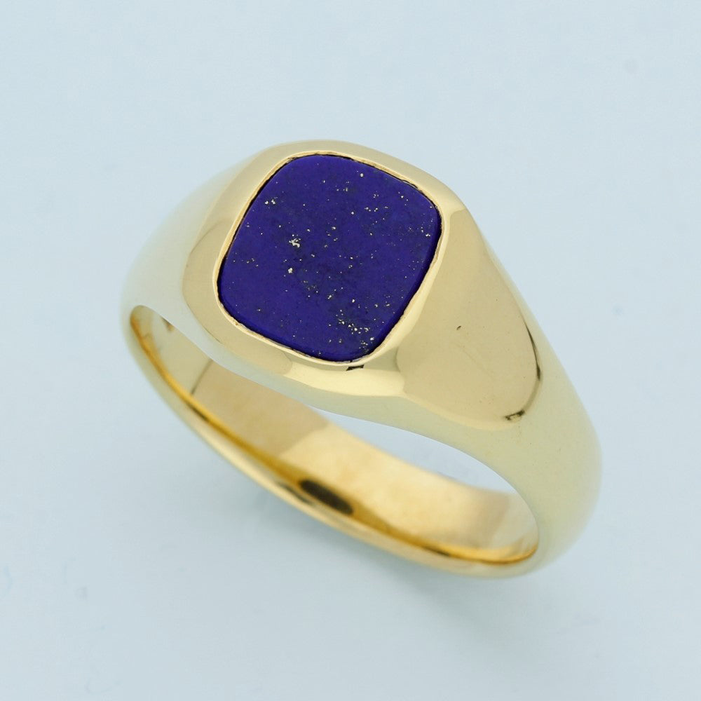 18ct Yellow Gold Lapis Lazuli Cushion Signet Ring