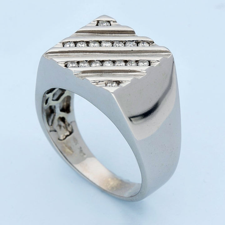 Pre-owned Men's 18ct White Gold Diamond Square Signet Ring