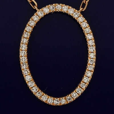 18ct Rose Gold Oval Outline Diamond Pendant Necklace - GoldArts