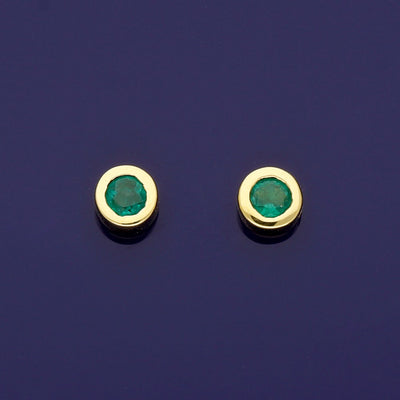 18ct Yellow Gold Emerald 4.5mm Rub-over Stud Earrings