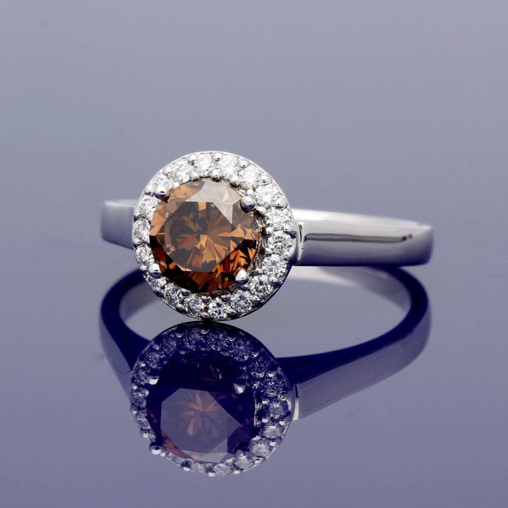 18ct White Gold Halo Ring with Certificated Chocolate