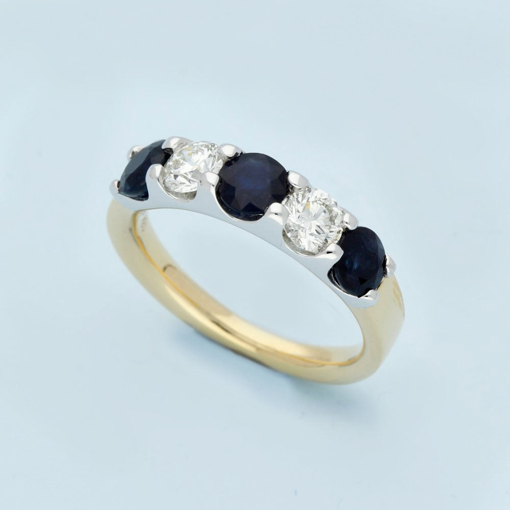 18ct Yellow Gold Sapphire & Diamond 5mm Half Eternity Ring