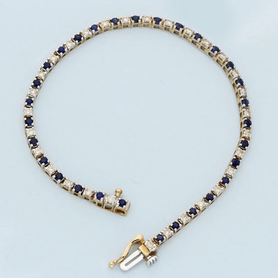 9ct Yellow Gold Diamond and Sapphire Tennis Bracelet
