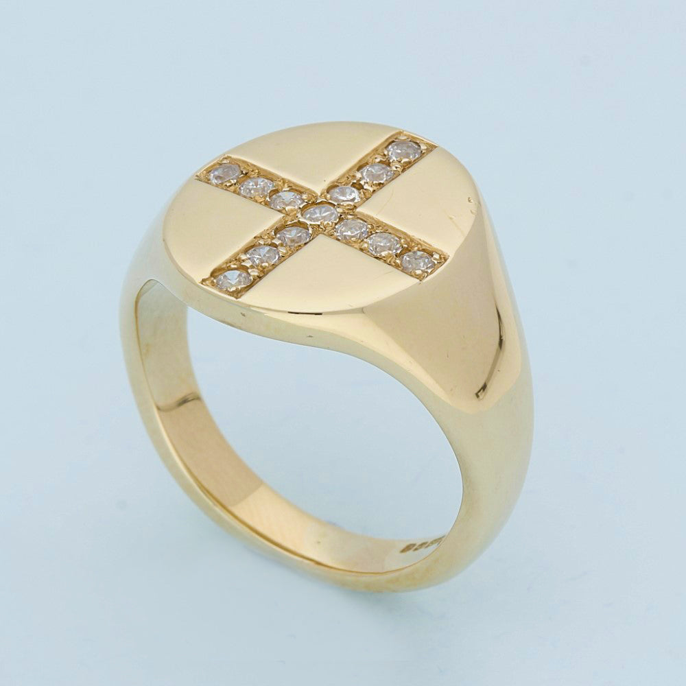 9ct Yellow Gold Cross Signet Ring with CZ