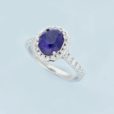 Platinum Colour Change Sapphire & Diamond Oval Cluster Ring