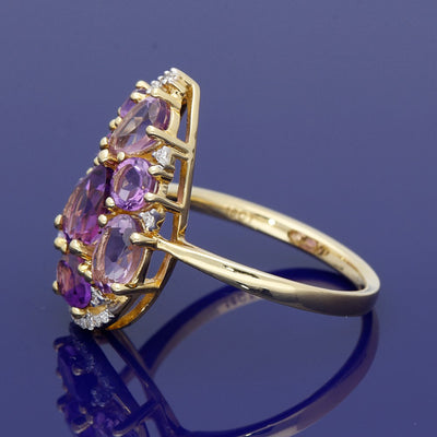 18ct Yellow Gold Amethyst and Diamond Cluster Ring