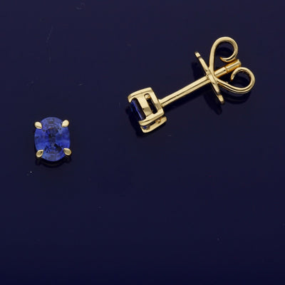 18ct Yellow Gold Oval Blue Sapphire Stud Earrings