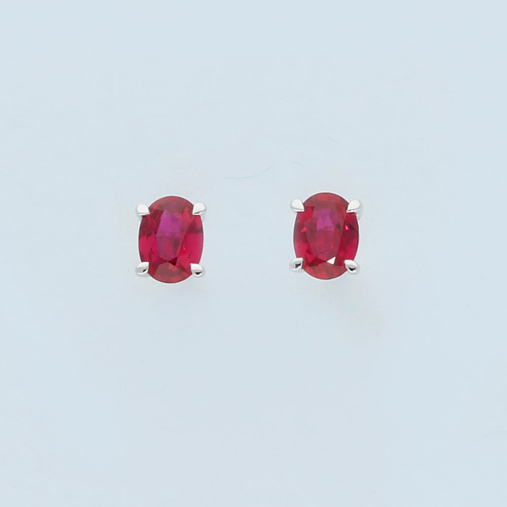 18ct White Gold Oval Ruby Stud Earrings - 5mm