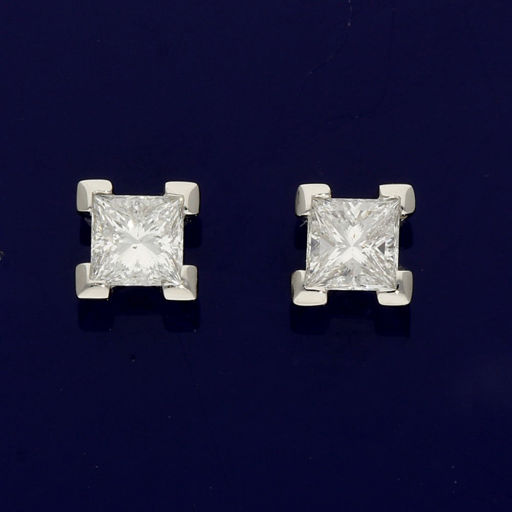 Platinum Certificated Princess Cut Diamond Stud Earrings 0.64ct