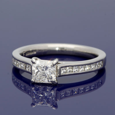 Platinum Certificated Princess Cut Diamond Engagement Ring with Diamond Shoulders