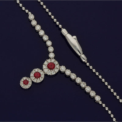 18ct White Gold Ruby and Diamond Graduated Necklace - GoldArts
