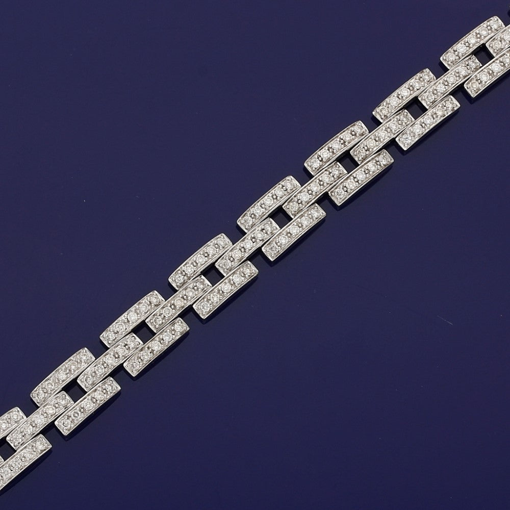 Pre-owned 18ct White Gold Brick Link 2.61ct Pave Diamond Bracelet