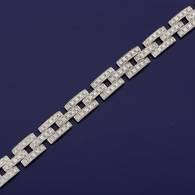 Pre-owned 18ct White Gold Brick Link 2.61ct Pave Diamond Bracelet