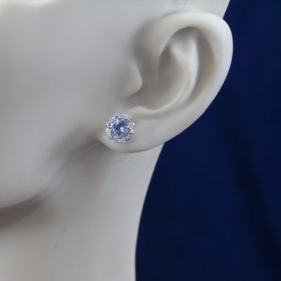 18ct White Gold Aquamarine and Diamond Cluster Stud Earrings