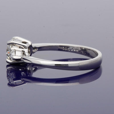 18ct White Gold Certificated 0.90ct Diamond Trilogy Ring with Pear Shape Diamond Set Shoulders - GoldArts