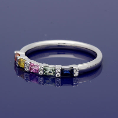 Platinum Rainbow Sapphire & Diamond Half Eternity Ring