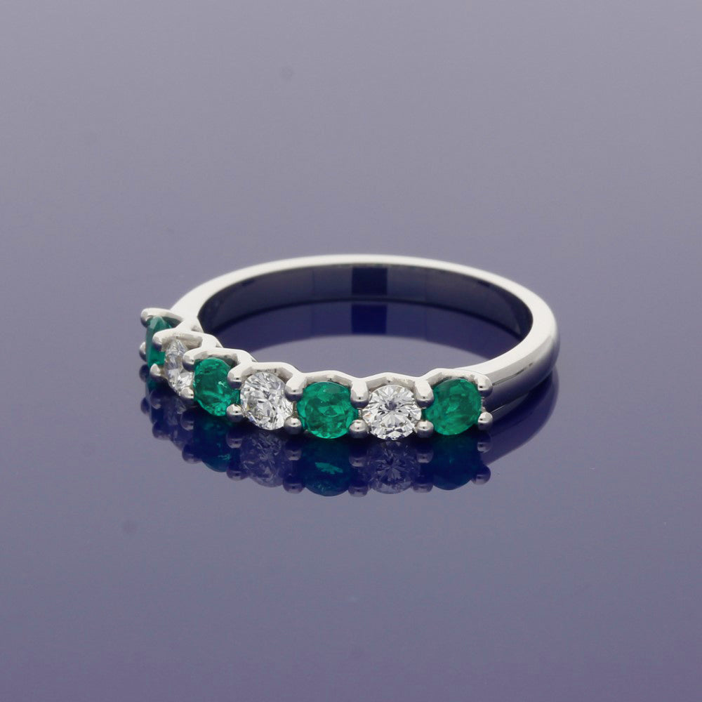 Platinum Emerald and Diamond Half Eternity Ring
