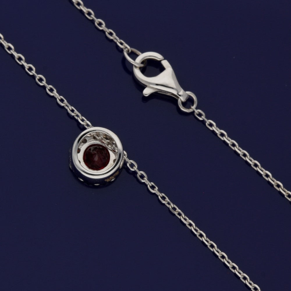 18ct White Gold Ruby Diamond Halo Pendant Necklace Brighton GoldArts