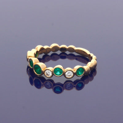 18ct Rose Gold Emerald & Diamond Bubble Half Eternity Ring