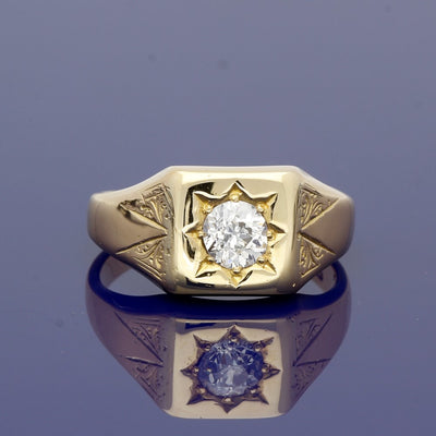 Vintage 14ct Yellow Gold Signet Ring With Old Cut Diamond