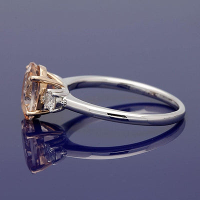 18ct White and Rose Gold 1.84ct Morganite & Diamond Trilogy Ring - GoldArts