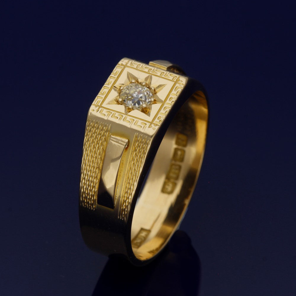 Vintage 18ct Yellow Gold Signet Ring With Old Cut Diamond