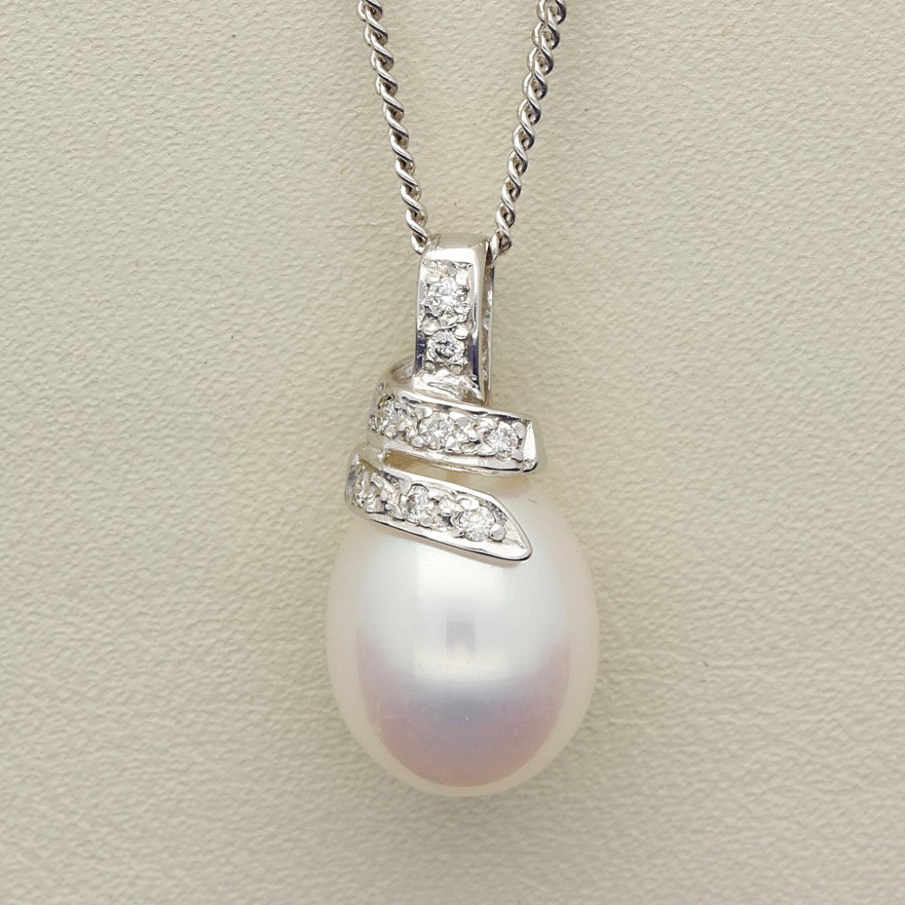 Teardrop Freshwater Pearl & Diamond 9ct White Gold Pendant