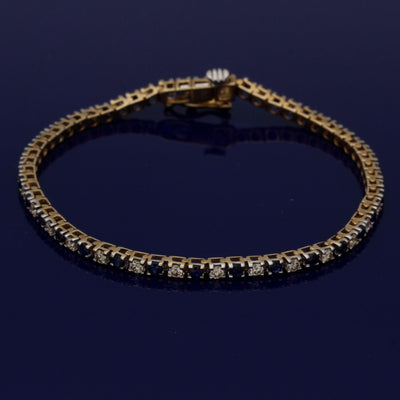 9ct Yellow Gold Diamond and Sapphire Tennis Bracelet