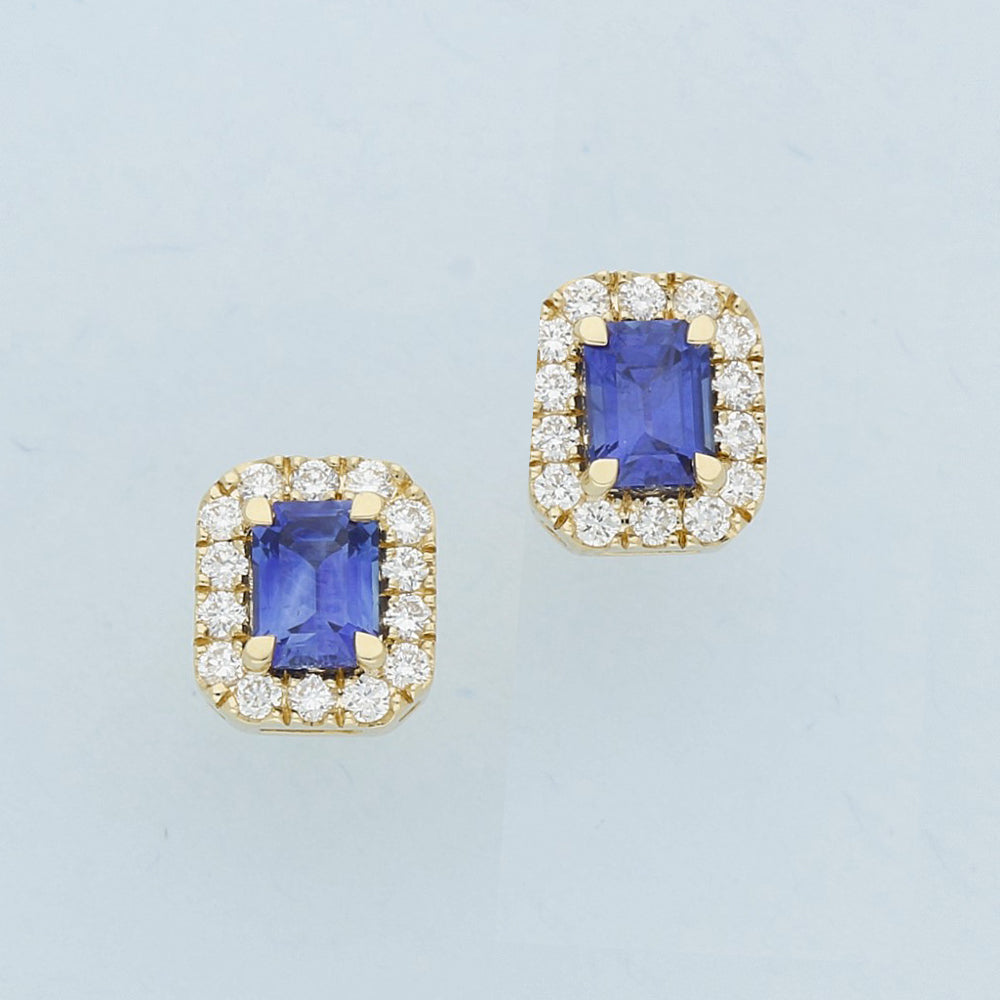 18ct Yellow Gold Sapphire & Diamond Stud Earrings