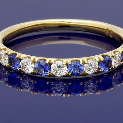 18ct Yellow Gold Sapphire & Diamond Half Eternity Ring