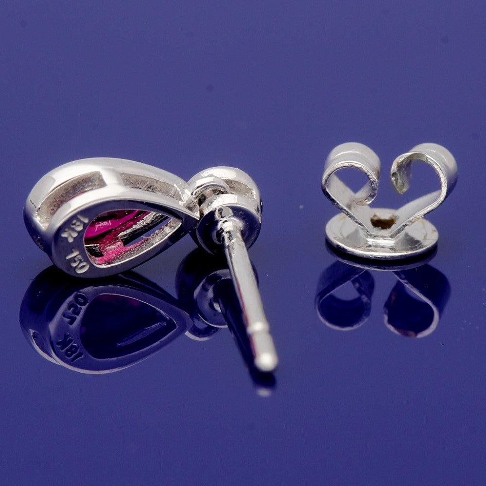18ct White Gold Pear Shape Ruby and Diamond Drop Earrings - GoldArts