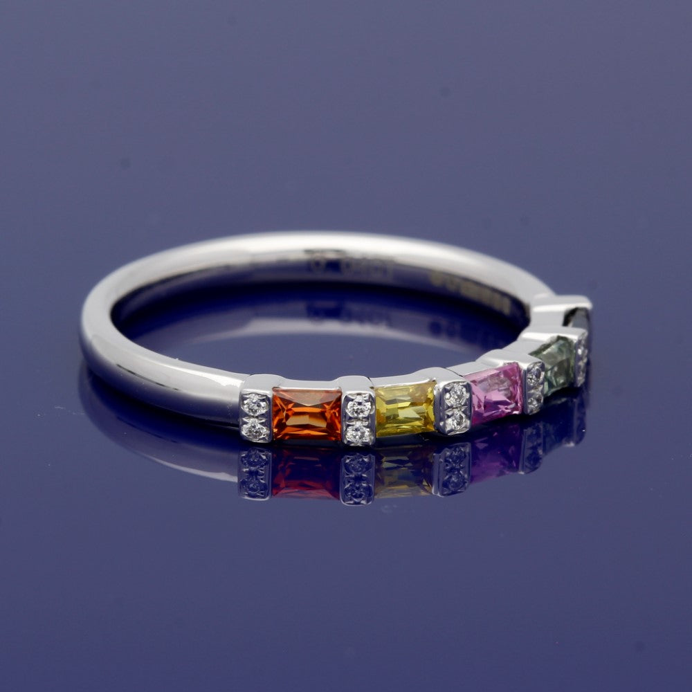 Platinum Rainbow Sapphire & Diamond Half Eternity Ring