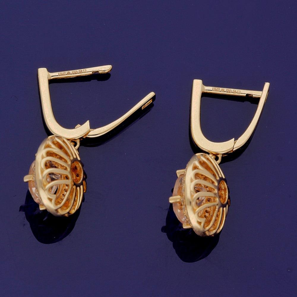 18ct Rose Gold Morganite and Diamond Cluster Drop Earrings - GoldArts