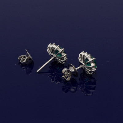 14ct White Gold Emerald & Diamond Cluster Earrings - GoldArts