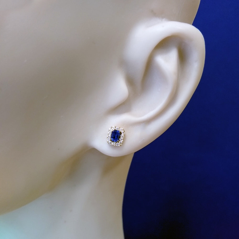 18ct Yellow Gold Sapphire & Diamond Stud Earrings