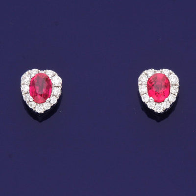 18ct White Gold Ruby and Diamond Heart Stud Earrings - GoldArts