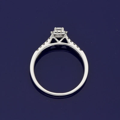 18ct White Gold Certificated Emerald Cut Diamond Halo Ring - GoldArts