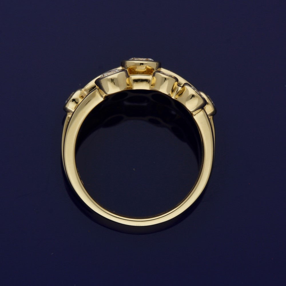 18ct Yellow Gold Diamond Triple Row Bubble Ring