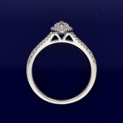 Platinum Certificated Marquise Cut Diamond Halo Ring with Diamond Set Shoulders