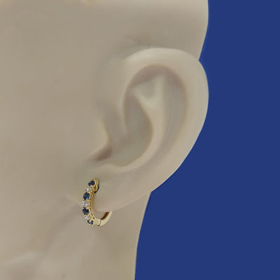 18ct Yellow Gold Sapphire & Diamond Hoop Earrings